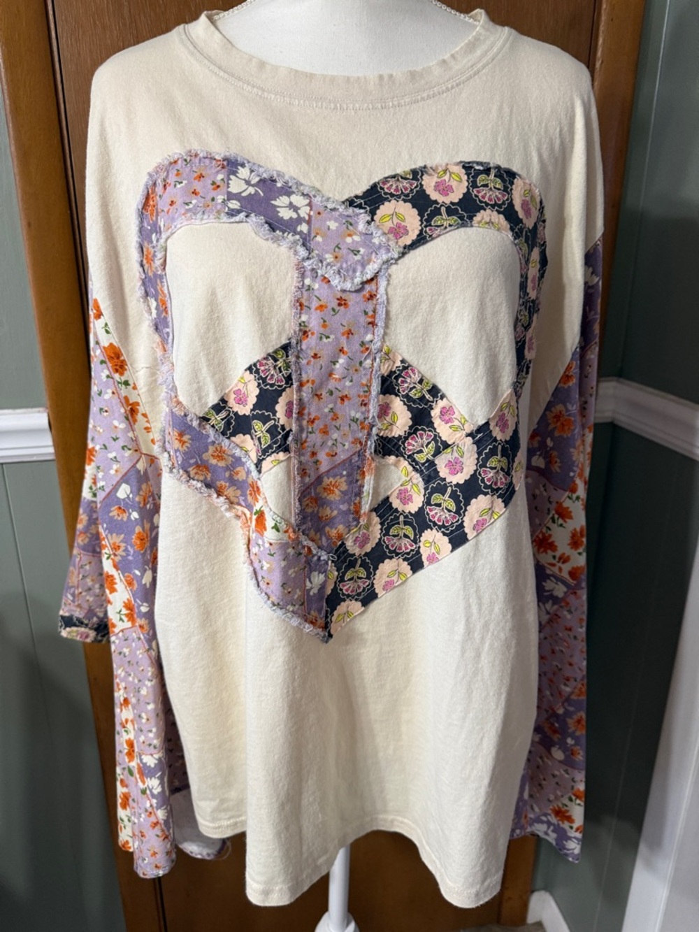 NWT Blue Velvet Long-Sleeve Heart Patchwork Top in Lavender Floral Size S/M
